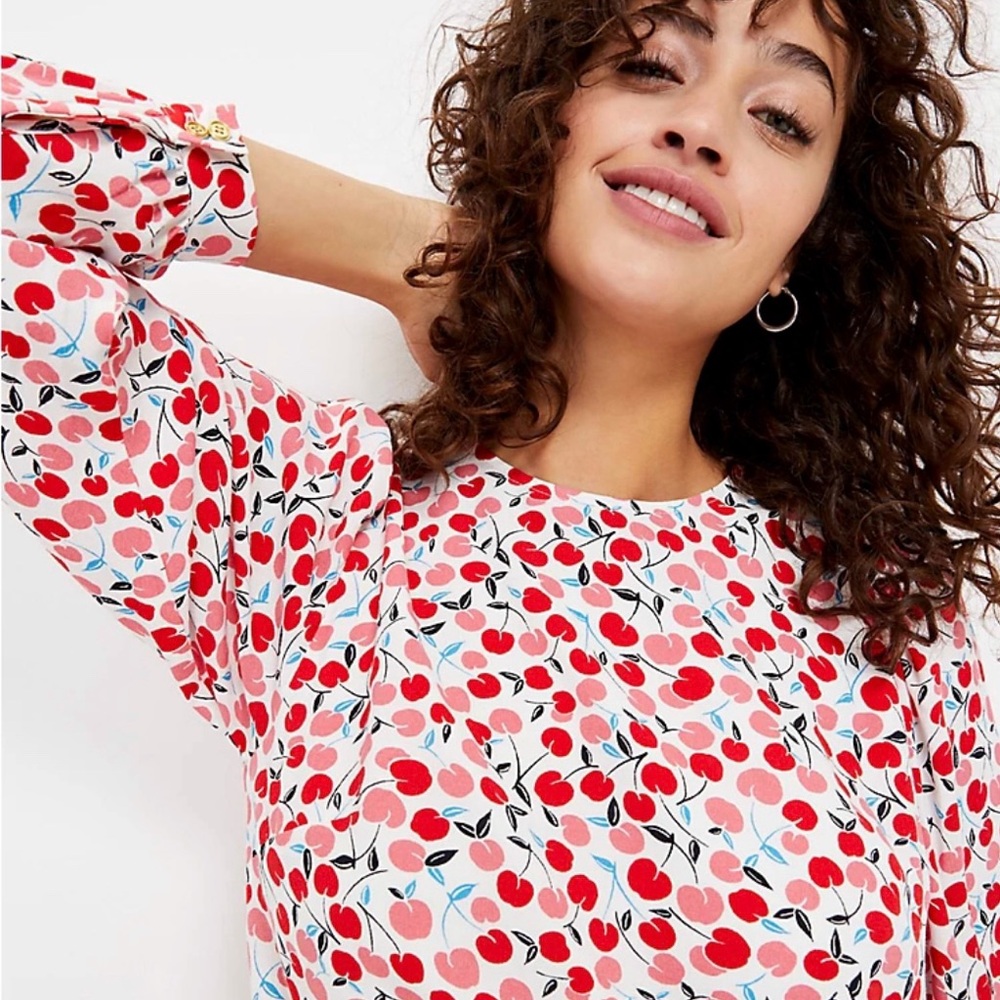 NWT Loft Cherry Balloon Sleeve Swing Dress - S